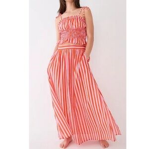 J.Crew Smocked cotton voile top in stripe with matching cover up skirt